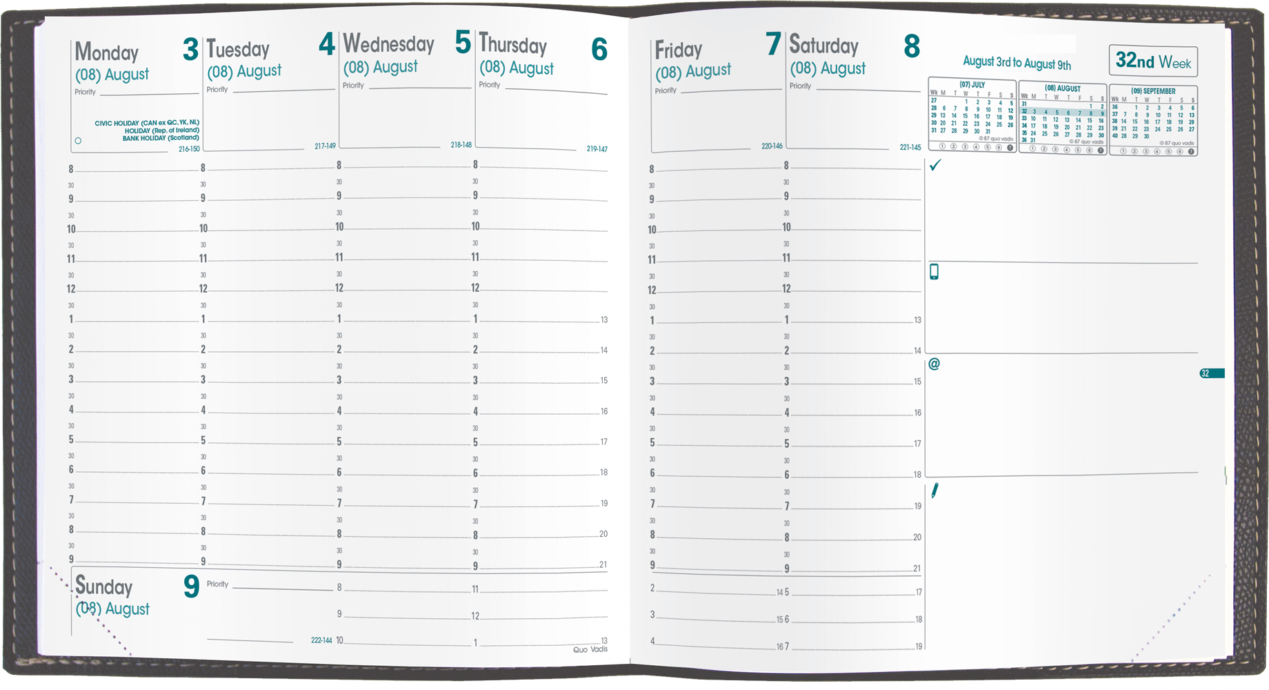 Quo Vadis 2024 President Vertical Weekly Planner - Texas Bamboo